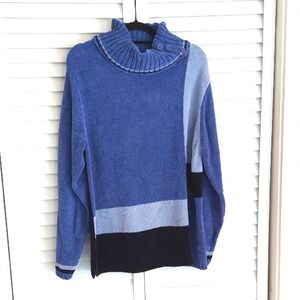White Stag Sweater, Sz 18, Chenille, Blue & Black, Long Sleeves, Oversize Collar